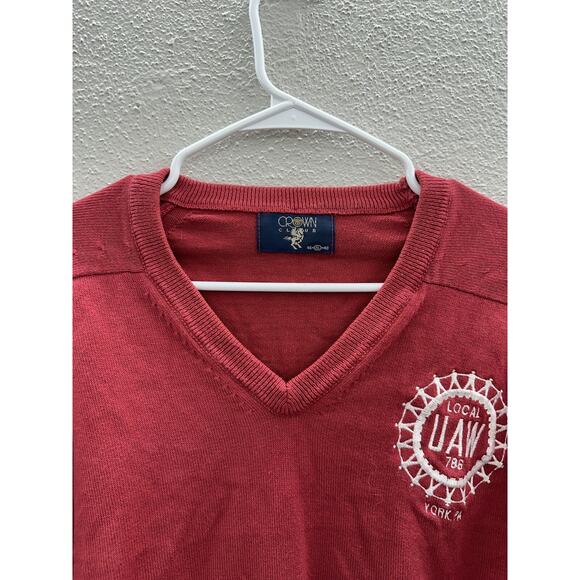 Mens Crown Club Sweater Size XL Red Embroidered Local UAW Union Auto Workers - Picture 3 of 12
